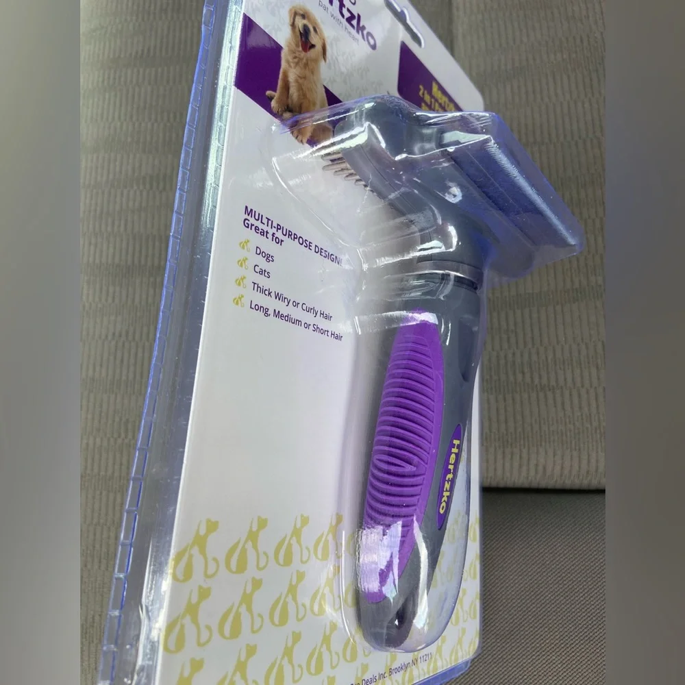 Hertzko Dog and Cat Fur Comb Deshedding Tool - 2-in-1 Grooming Brush